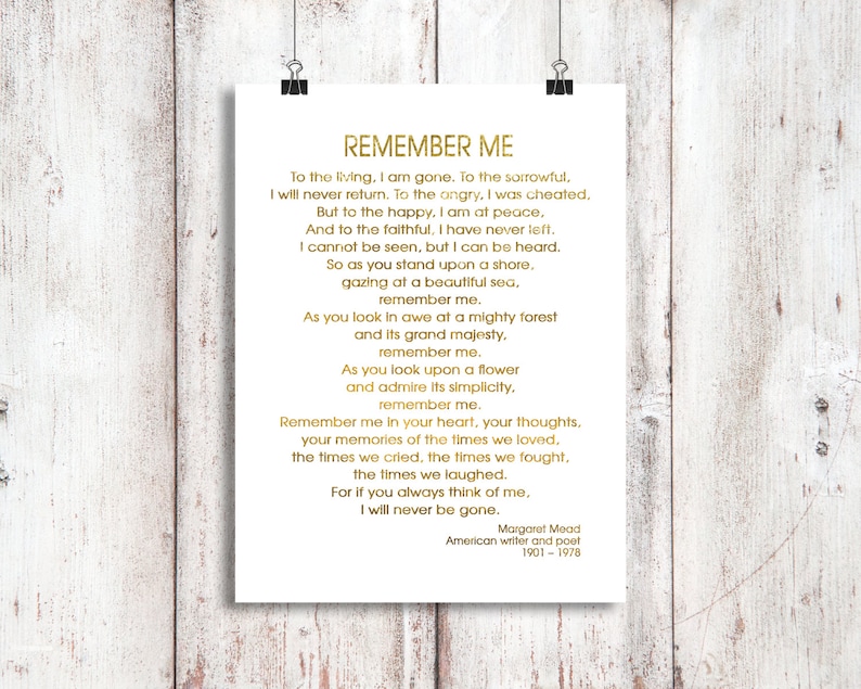Remember Me Memorial Poem Memorial Art Print Memorial Poem
