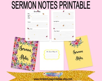 Blumen Predigt Notizen Journal zum ausdrucken, Kirche Notizbuch (8.5x11 PDF)