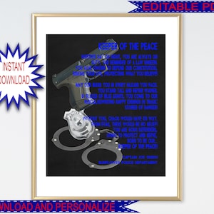 Police Officer Gifts, Personalized Police Gift, Police Prayer, Law Enforcement Gift, Police Wall Art Gift, Police Chalk Print, Editable PDF