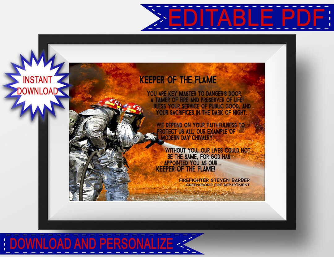 Firefighter Art Decor, Fireman Wall Art Printable, Personalized ...