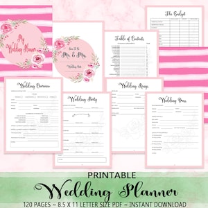 My Wedding Planner Printable, Printable Wedding Planner Book, Wedding Planning Notebook, Template, Wedding Checklists, Wedding Organizer PDF