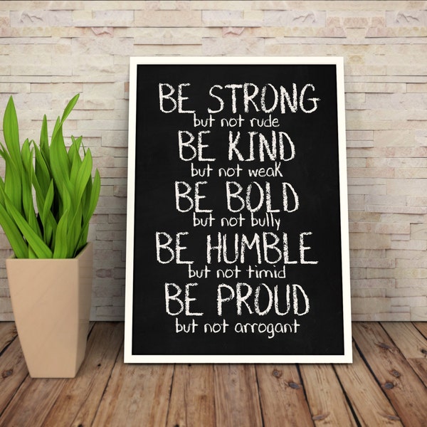 Printable Art, Be Strong But Not Rude, Motivational Quote, Chalkboard Wall Art, Inspirational Quote, Chalkboard Home Decor, Instant Download