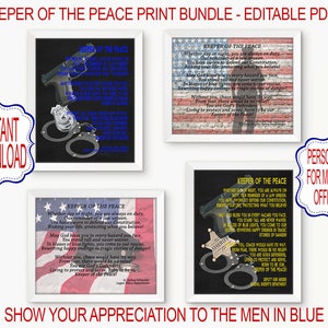 Keeper Of The Peace Print Bundle, Police Officer Gift, Personalized Cop Gift, Police Prayer, First Responders Police Posters, Editable PDF