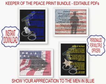 Keeper Of The Peace Print Bundle, Police Officer Gift, Personalized Cop Gift, Police Prayer, First Responders Police Posters, Editable PDF