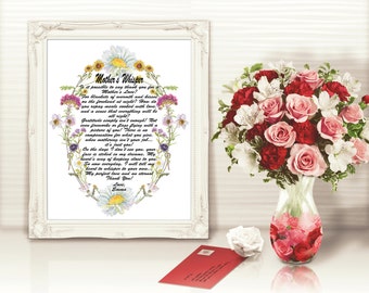 Personalized Mom Art Print, Digital Mother Poem, Personalized Mom Poem Gift, Mother's Day Wall Art Gift, Mom Floral Print, Wildflower Art