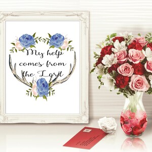 Psalm 121:2, Bible Verse Art Prints, Floral Scripture Wall Art, Floral Bible Verses, Boho Floral Wall Art, Antler Floral Art Print, Boho Art