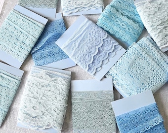 Vintage blue lace trim, lace lengths for craft, sewing, journals, scrapbooking.