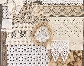 Lace and fabric journal pack with assorted vintage laces, bundle for junk journals scrapbooks crazy quilts 14 pieces