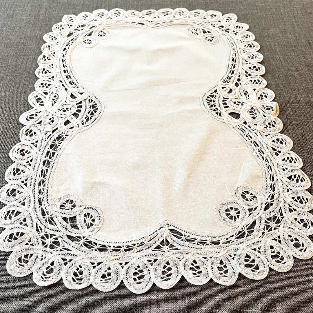 Lace Rectangular Doiley Vintage Battenberg Lace Doily, Cream Rectangular Table Linen Doily - Etsy