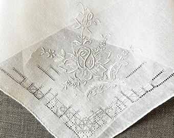 Vintage Handkerchief, Fine White Linen Hankie With Appenzell