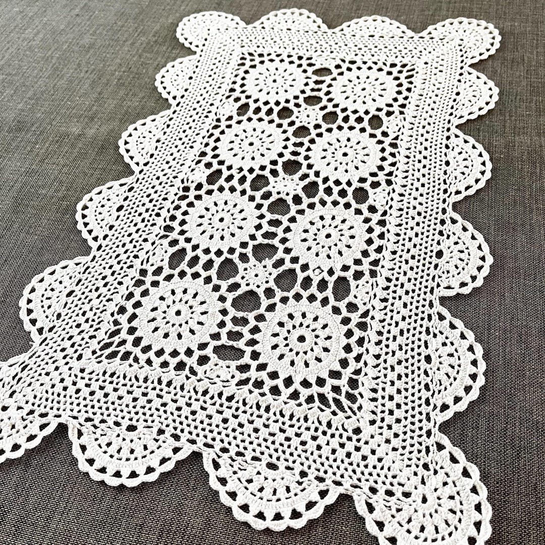 Vintage Crochet Doily, White Rectangular Floral Vintage Cotton Doily - Etsy