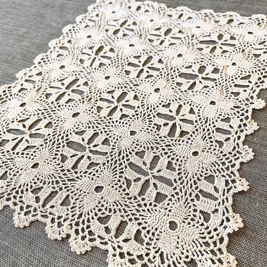 Vintage Crochet Doily, Ecru Cream Rectangular Cotton Doily - Etsy