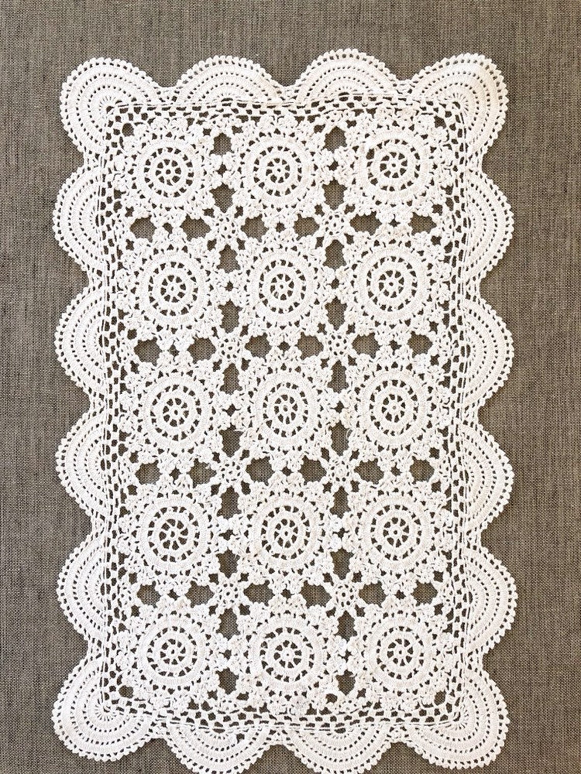 Vintage Crochet Doily white rectangular cotton doily vintage Etsy