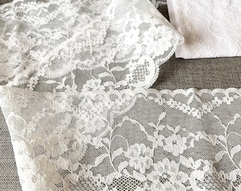 Vintage lace trim, fine white floral net lace 3.5" wide