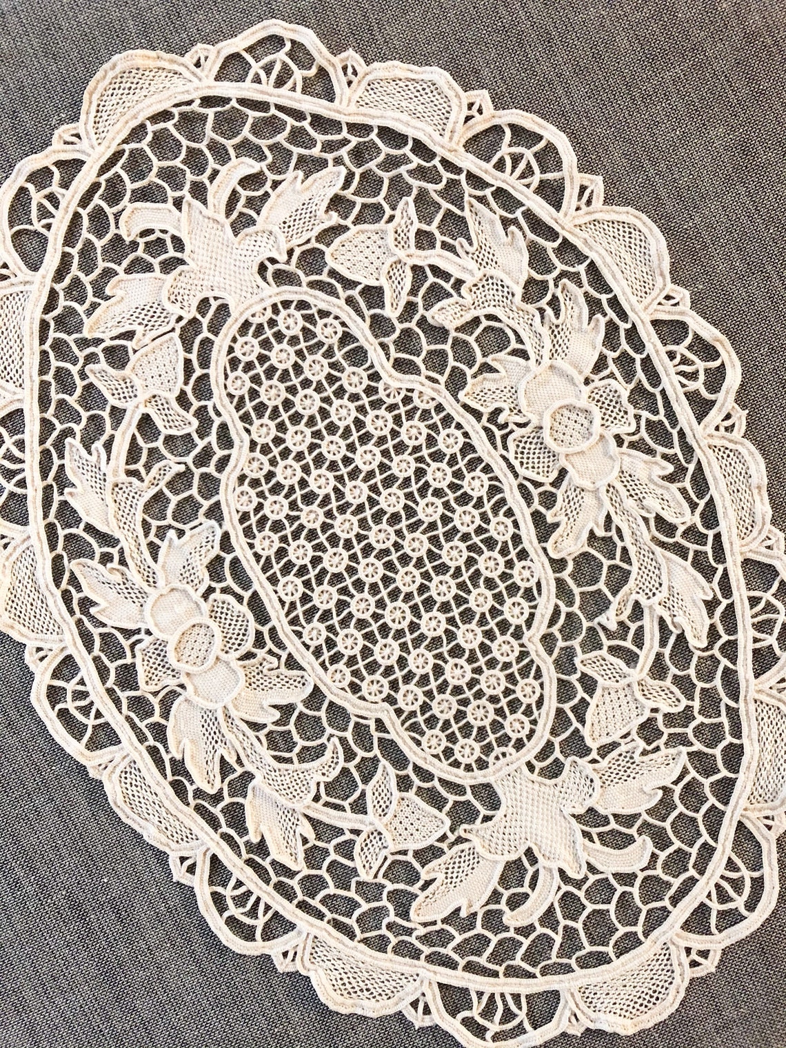 Vintage Lace Doily needle lace doily oval ecru doily vintage Etsy