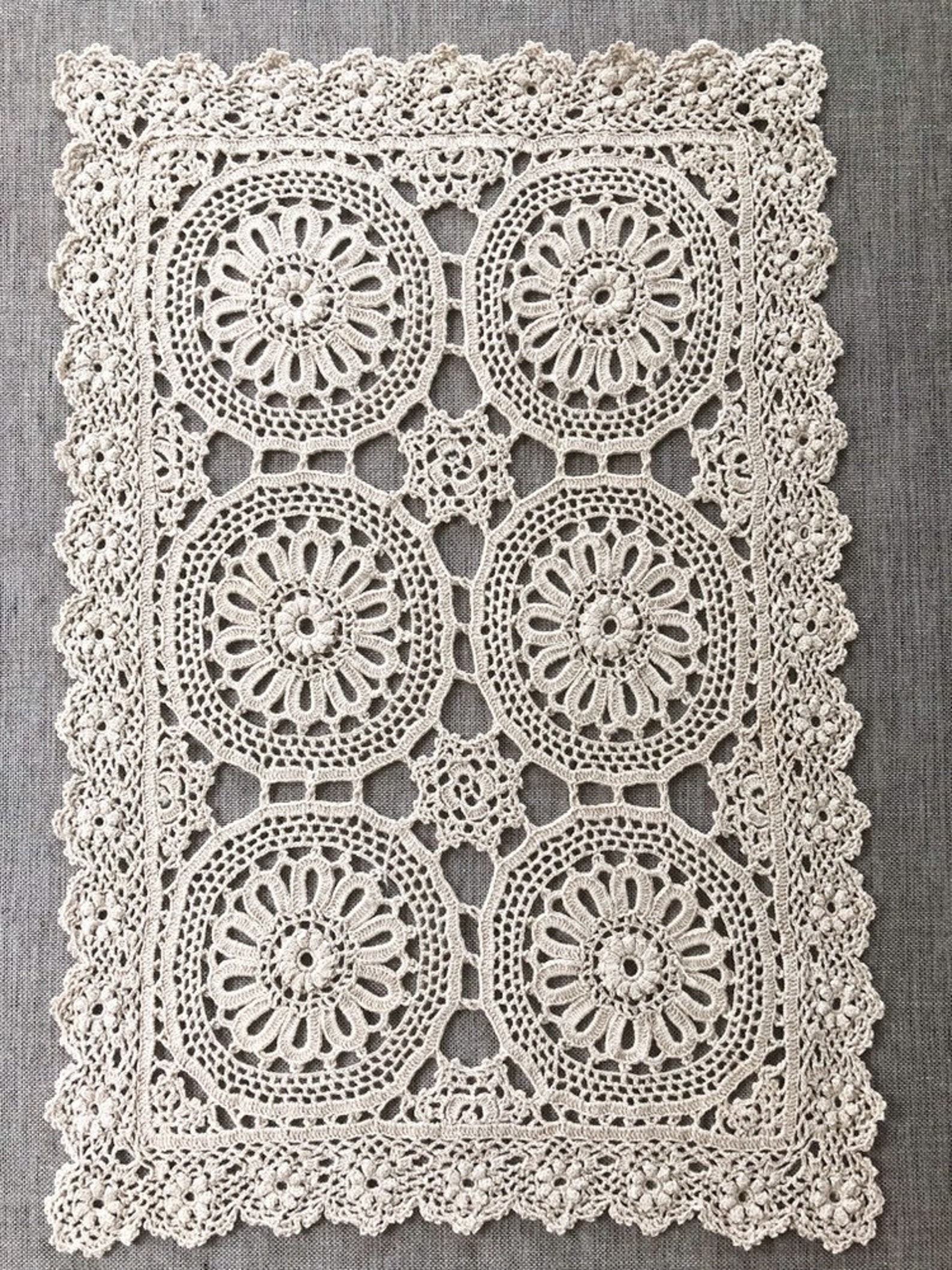 Vintage Crochet Doily rectangle ecru cotton doily circular Etsy