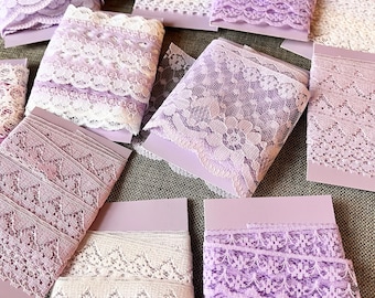 Vintage violet lace trim, lace lengths for craft, sewing, journals, scrapbooking.
