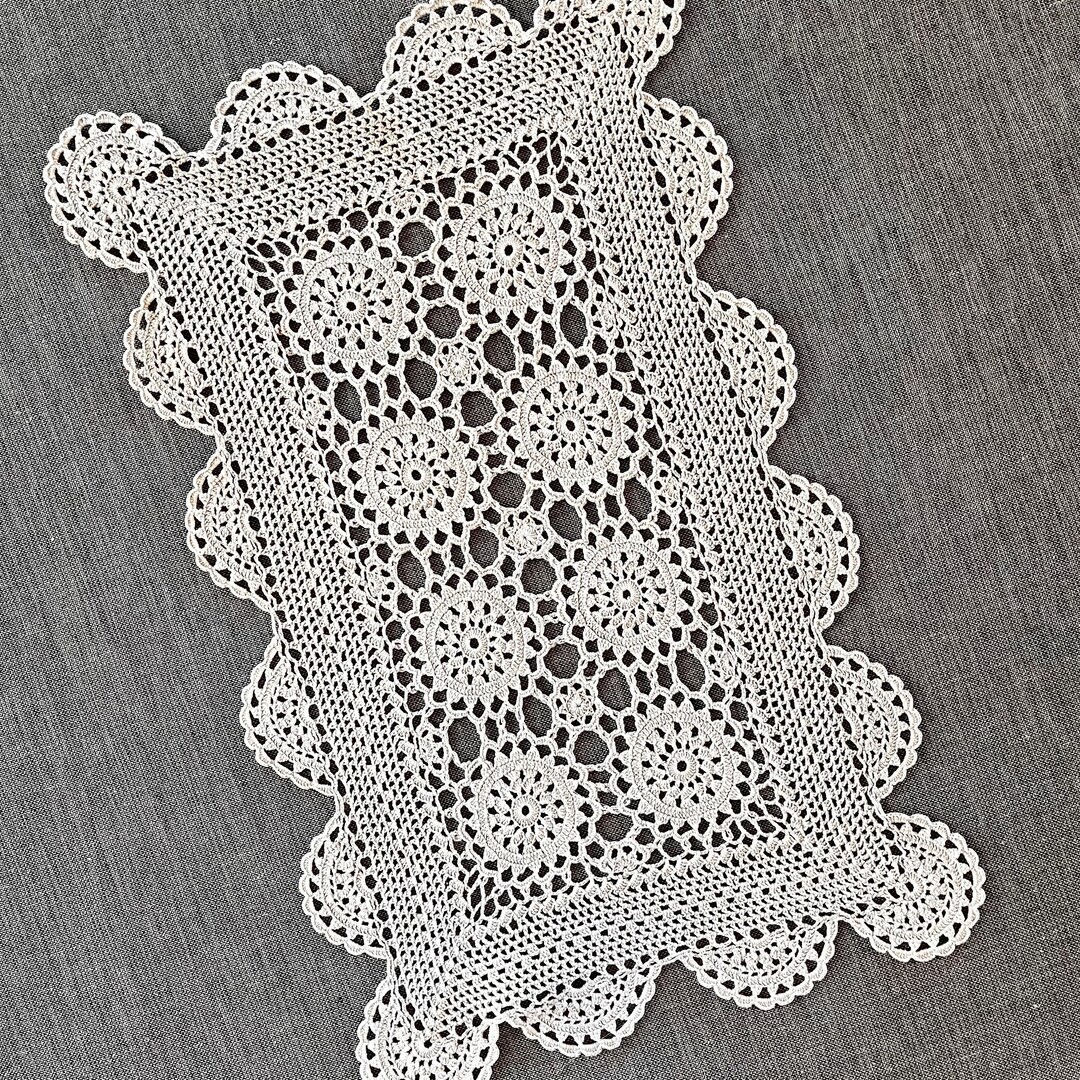 Vintage Crochet Doily, Ecru Rectangular Floral Vintage Cotton Doily - Etsy