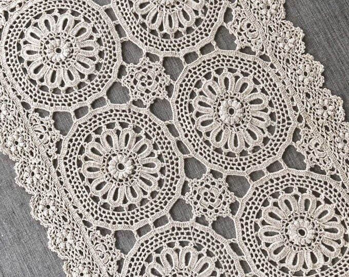 Vintage Crochet Doily Rectangle Ecru Cotton Doily Circular Etsy