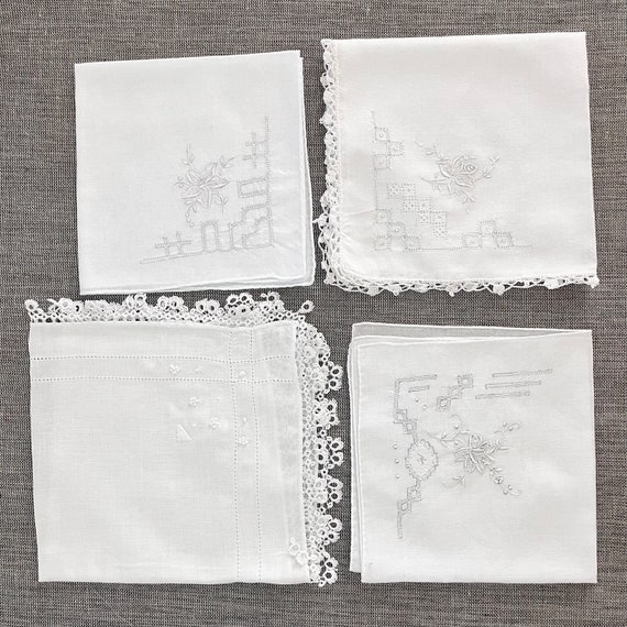 Vintage Handkerchief Bundle, 4 assorted white vin… - image 8