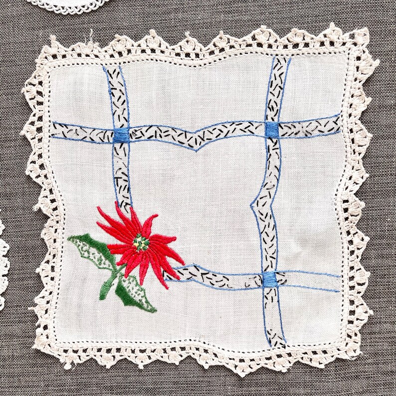 Embroidered doily bundle with 5 assorted vintage floral doilies, bundle for junk journals scrapbooks heirloom quilts crafts image 4