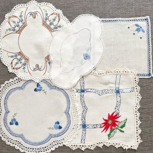 Embroidered doily bundle with 5 assorted vintage floral doilies, bundle for junk journals scrapbooks heirloom quilts crafts image 9