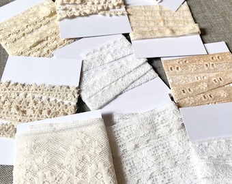 Vintage and antique cream lace trim, lace lengths for craft, sewing, journals, scrapbooking.