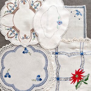 Embroidered doily bundle with 5 assorted vintage floral doilies, bundle for junk journals scrapbooks heirloom quilts crafts image 3