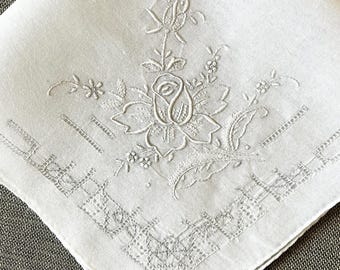 小物 1900s Hand Embroidery Handkerchief Vintage Handkerchief, Fine White Linen Hankie With Appenzell