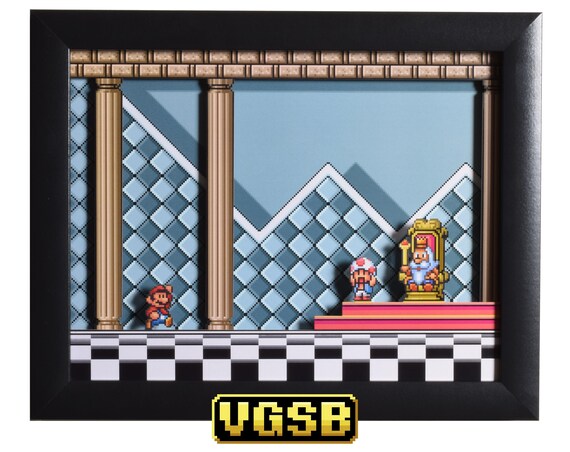 Super Mario All Stars Art Throne Room Snes Super Nintendo 3d Shadow Box Acrylic Frame 12x10 Groomsmen Gift Man Cave Art