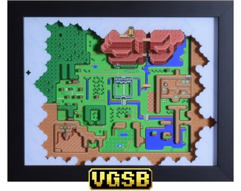 Legend of Zelda - The Light World Shadow Box - Hyrule Map - Overworld - SNES - Super Nintendo - 3D Shadow Box Acrylic Framed - 12x10
