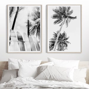 Coastal Wall Art Set, Beach Print Set, Surf Poster, Palm Tree Print, Set of 2 Prints, Beach Wall Art, Tropical Decor, Surfboard Print