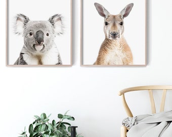 Set of 2 Australian Prints, Native Australian Animal Prints, Koala Print, Kangaroo Poster Print, Australian Native Prints, Koala Art Artwork