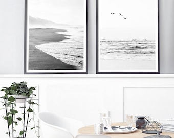 Set of 2 Beach Prints, Coastal Wall Art, Set of Prints, Black and White Ocean Prints, Coastal Decor, Beach Wall Art, Beach Decor Beach House