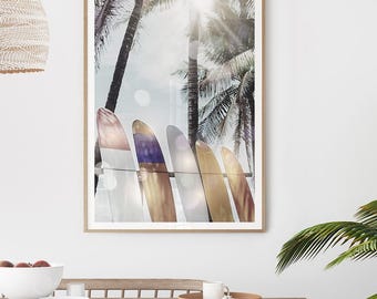 Surfboard Beach Wall Art Print. Modern Coastal Decor, Surf Poster, Beach House Artwork, Tropical Photography, Surfer Gift