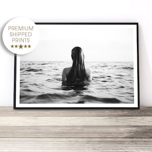 Ocean Print, Coastal Decor, Beach Wall Art, Black and White Photography Print image 1