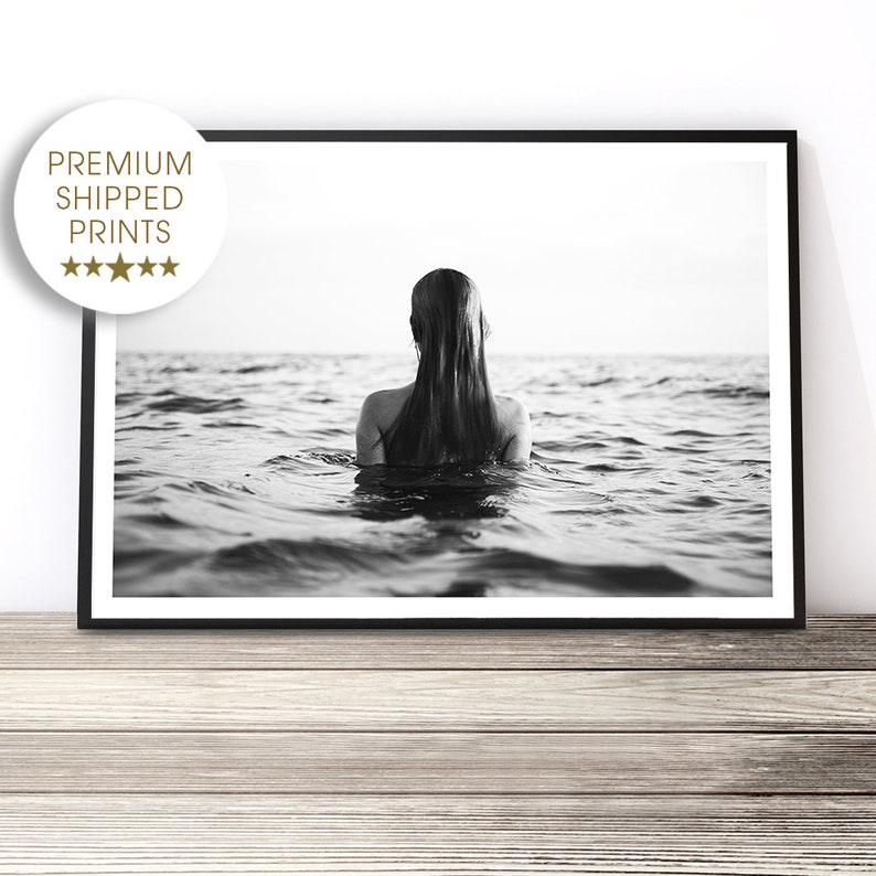 Ocean Print, Coastal Decor, Beach Wall Art, Black and White Photography Print image 1