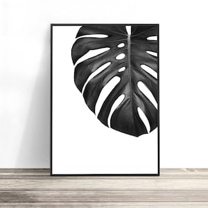 Monstera Leaf Print, Tropical Leaf Print, Affiche Scandinave, Black and White Print, Botanical Wall Art, Botanical Print, Tropical Print