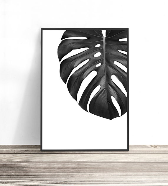 Monstera Leaf Print, Tropical Leaf Print, Affiche Scandinave, Black and White Print, Botanical Wall Art, Botanical Print, Tropical Print