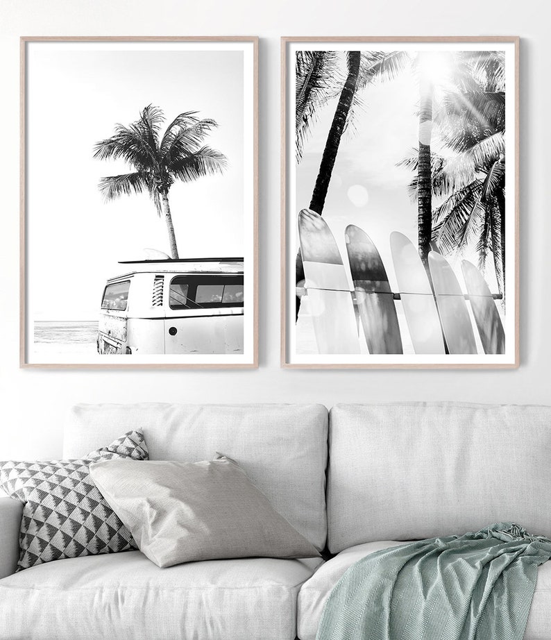 Surfboard Wall Art Surf Art Print Black and White Beach Wall Etsy