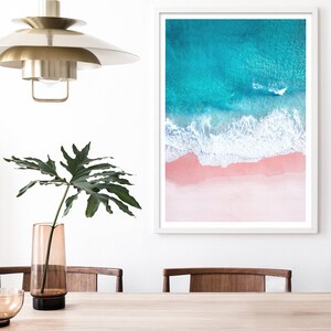 Ocean Beach Surf Prints. Turquoise and Pink Tones Wall Art