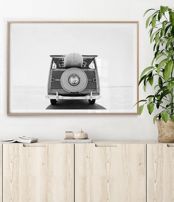 Vintage Surf Poster Black and White Surf Print Coastal Decor Surfer Gifts Surfing Wall Art Photography Retro Surf Van Surf Decor