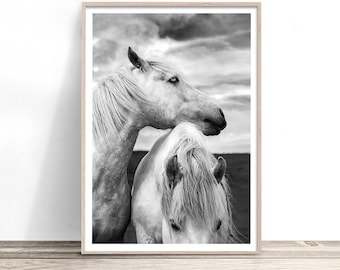 Black and White Horse Print | Wild Horses Wall Art | Horse Photography Poster Artwork