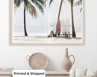 Surf Poster Print, Tropical Beach Wall Art, Coastal Artwork, Surfing Photography, Surfboard Poster, Surfer Decor, Ocean, Palm Trees, Summer