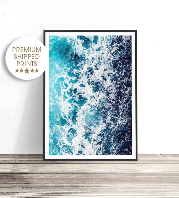 Wave Art Print, Aerial Ocean Print, Sea Photography Print, Sea Foam, Blue Turquoise Water Wall Art
