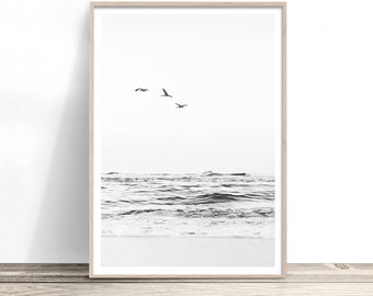 Beach Wall Art, Ocean Print, Coastal Decor, Black and White Prints, Ocean Photography Print