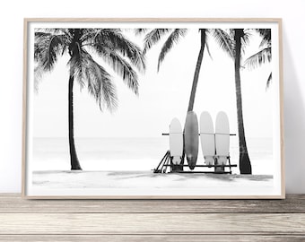 Surf Print, Tropical Beach Wall Art, Coastal Artwork, Surfing Photography, Surfboard Poster, Surfer Decor, Ocean Palm Trees, Summer Pictures