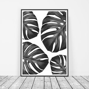 Monstera Print, Monstera Leaf Print, Tropical Print, Monstera Deliciosa, Tropical Botanical Print, Black and White Tropical Decor, Art Print