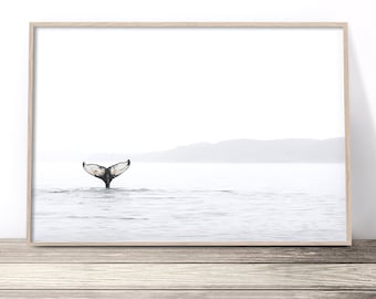 シロナガスクジラのファインアートプリント、クジラの絵画、海の シロナガスクジラのファインアートプリント、クジラの絵画、海の