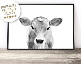 Jersey Cow Print, Black and White Cow Art, Modern Farmhouse Decor, Cow Picture, Cow Photography, Farm House Wall Art, Country Home Decor